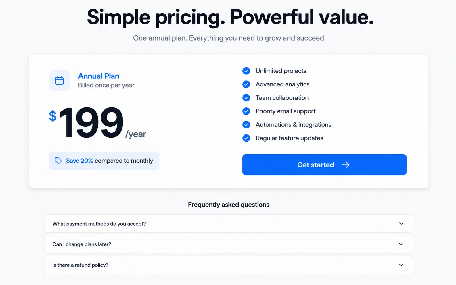 Annual plan pricing page built on North Commerce