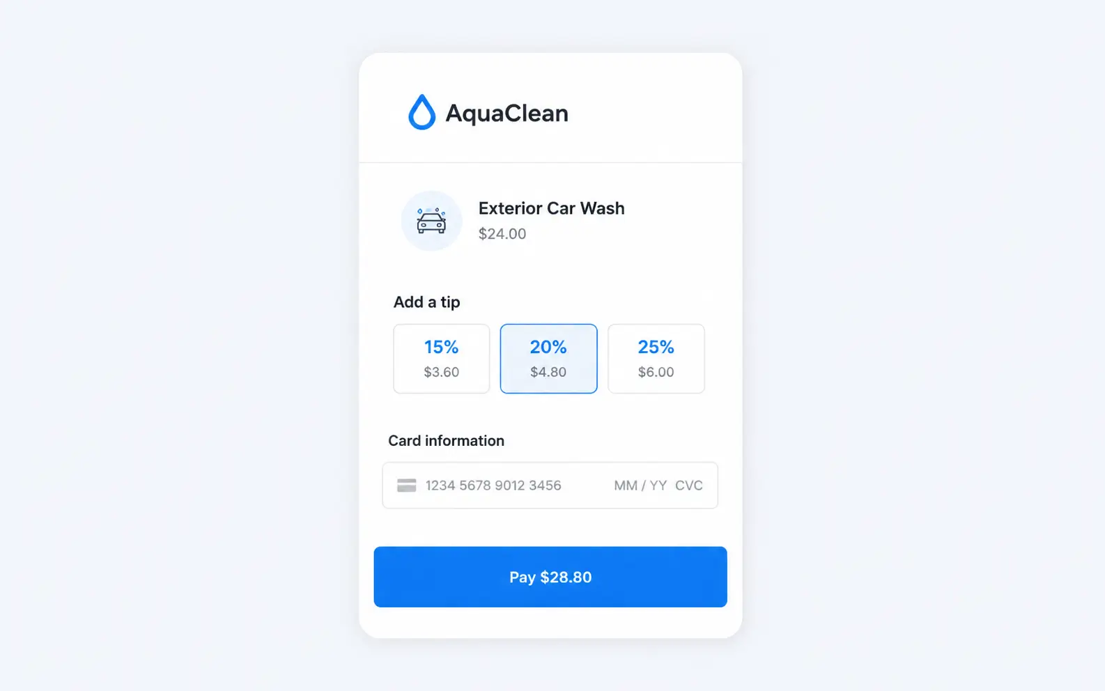 Post-service tip and checkout screen built on North Commerce